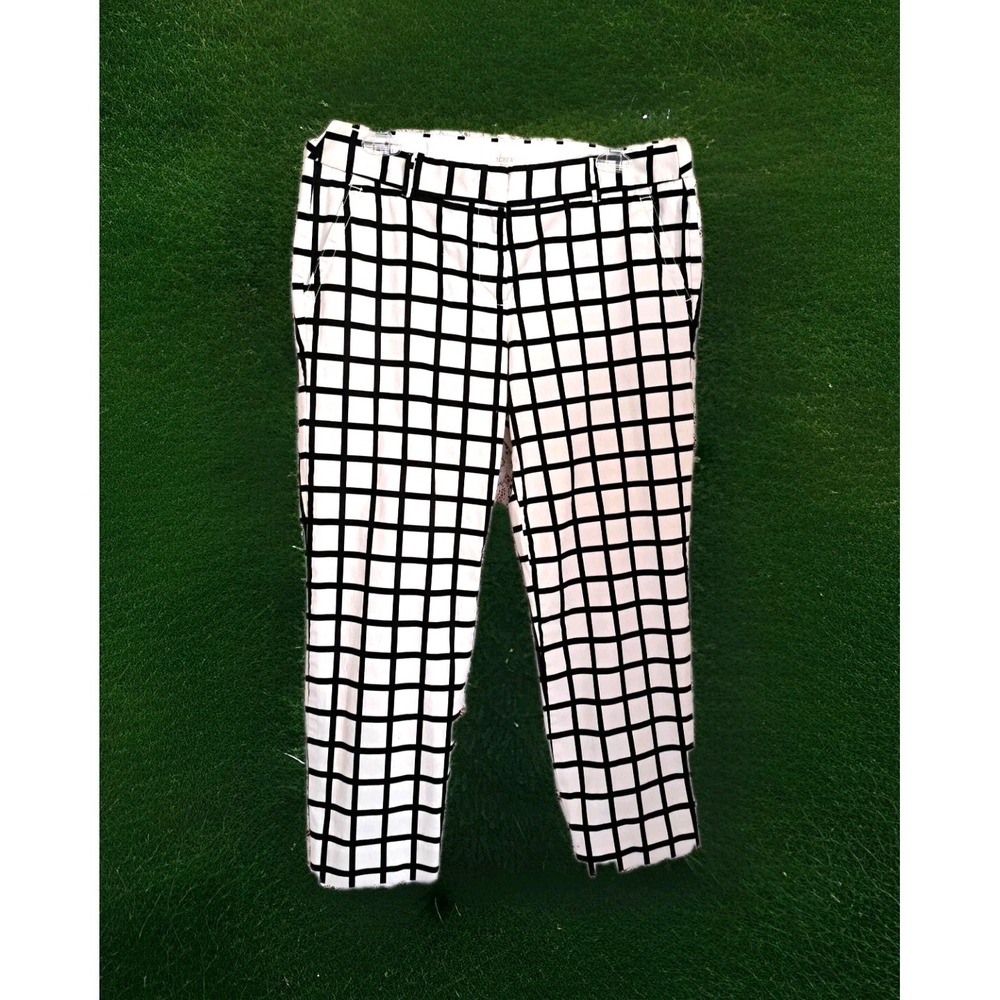 J.Crew Ankle Pants 10 Ivory Black Windowpane Flat Front Pockets Stretch Preppy - Picture 2 of 12